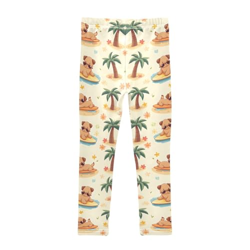 Surfboard Dog Palm Tree Girls Leggings Soft Stretch Workout Yoga Dance Pants for Kids Casual Tights2