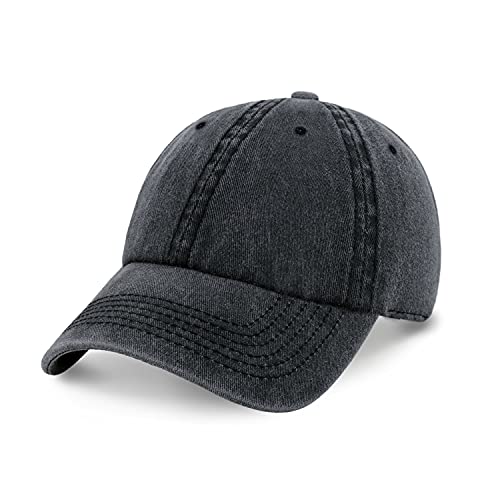 CHOK.LIDS Premium Vintage Washed Cotton Baseball Hat Adjustable Unisex Summer Fashionable Denim Plain Twill Baseball Caps (Black, 1)