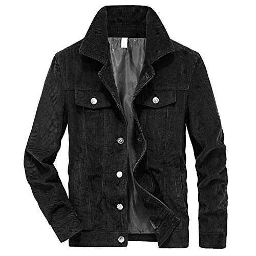 Kissonic Men's Vintage Corduroy Trucker Jacket Tops Stand Collar Button Down Workwear Coat