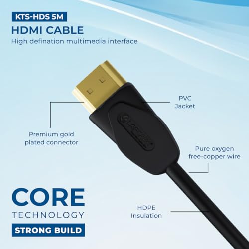 Image of LAPCARE 5 Meter HDMI Male to HDMI Male Cable TV Lead 1.4V High Speed Ethernet 3D Full HD 1080p HDMI Cable (Black For Computer, Laptop, Tablet)