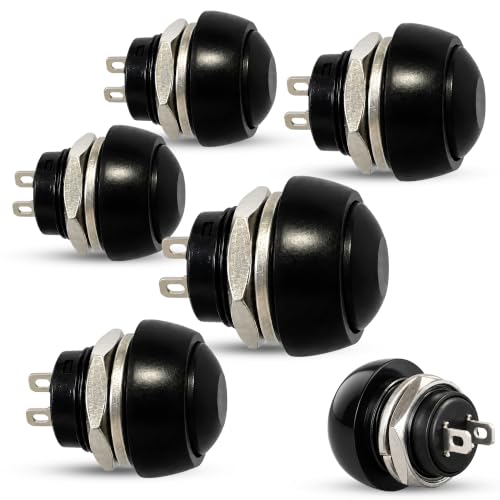 Botón Pulsador Momentáneo, Botón Auto Reinicio, 12V 2A, Negro, 5 Unidades