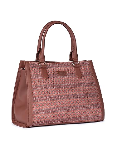 Image of ZOUK Printed Jute Handcrafted Vegan Leather Multicolor Women's Satchel Bag | Ladies Purse Handbag | Double Handle Detachable Strap