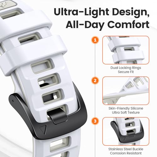 Correa de silicona compatible Garmin 20mm blanco/gris miniatura 4