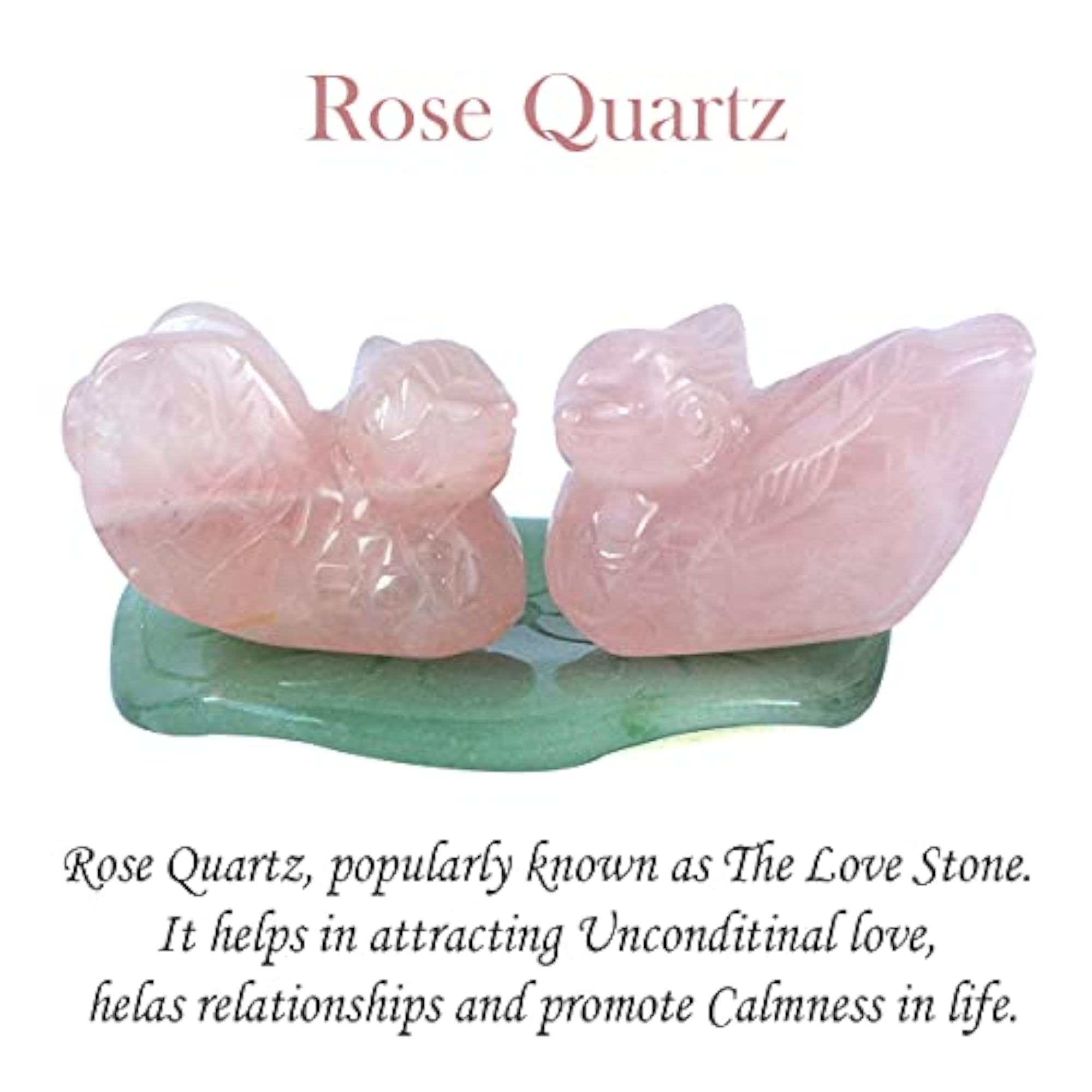 Rose Quartz Mandarin Swan Duck Pair with Green Jade Plate