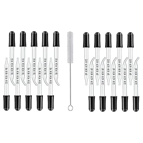 ToToT 10pcs Dropper 5 Straight Tip + 5 Bent Tip Measured Dropper 1ml Glass Pipette for Lab, Perfume, Essential Oil Cover