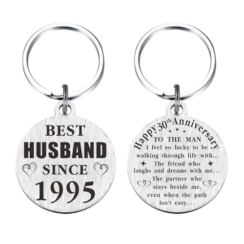 TANWIH 30th Wedding Anniversary Keychain Gifts, Best Husband Since 1995, 30 Year Anniversary Decoration for Him Men