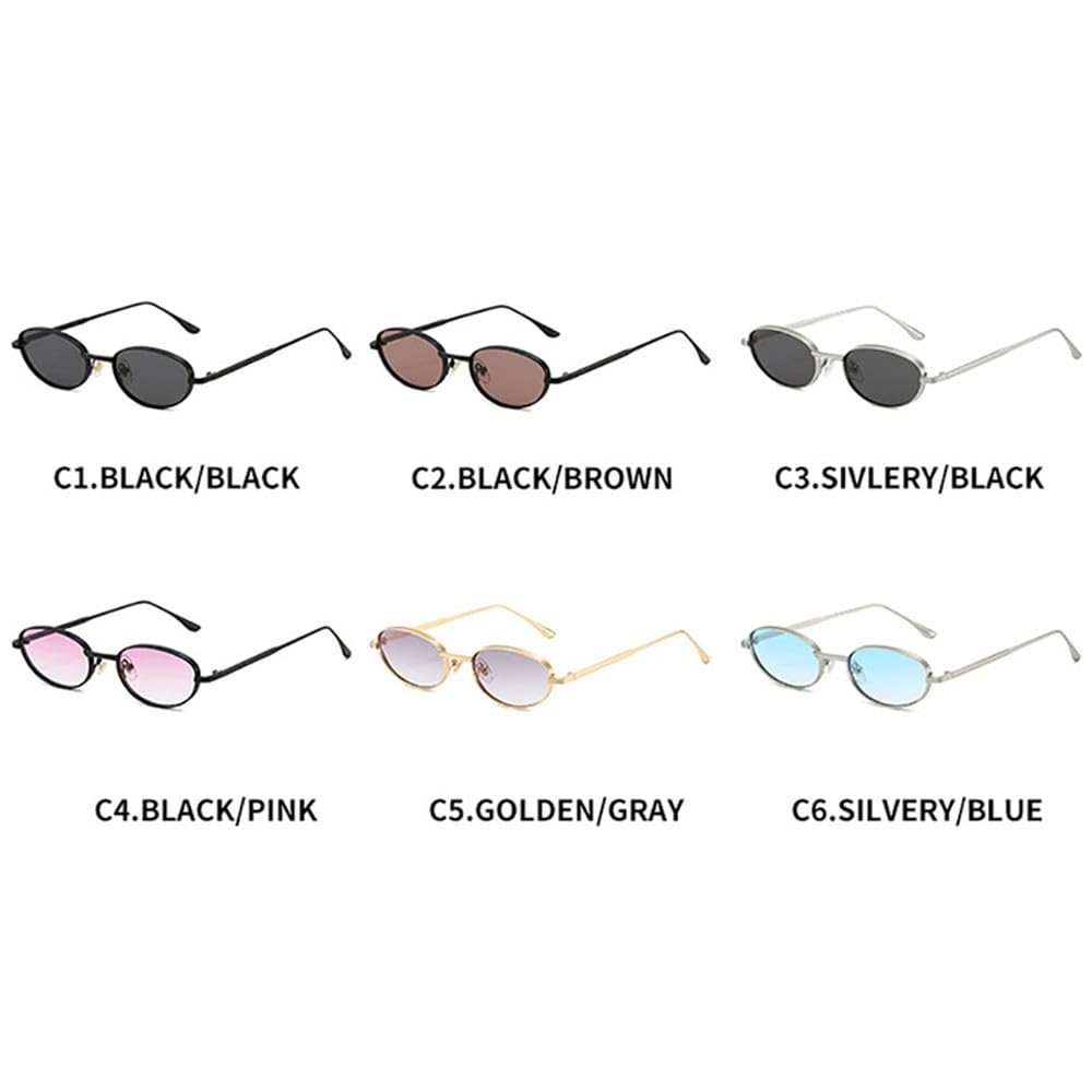 Gafas de sol ovaladas de metal para hombre y mujer, con lentes rosas, montura pequeña, estilo punk, protección UV400.