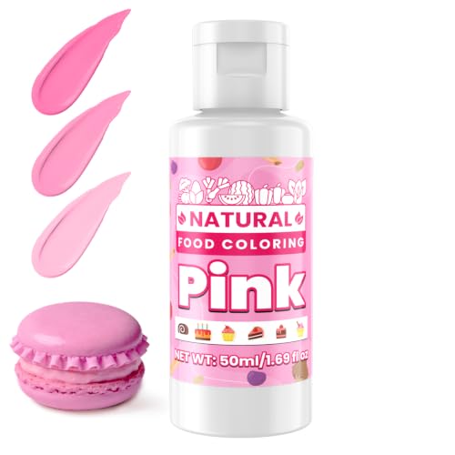 Image of Pink Natural Food Coloring - 50ml Plant Based Food Dye, No FD&C & Artificial Dyes, Gluten-Free, Food-Grade, Vibrant Liquid Colors for Icing, Baking, Cake Decorating, Frosting, Fondant, Slime - 1.69 Fl.Oz Bottles