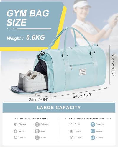 Gym Bag Womens,Travel Duffel Carry on Bag Sport Tote Bag Weekend Overnight Bag, A1-Light Blue, Large, Gym Bag