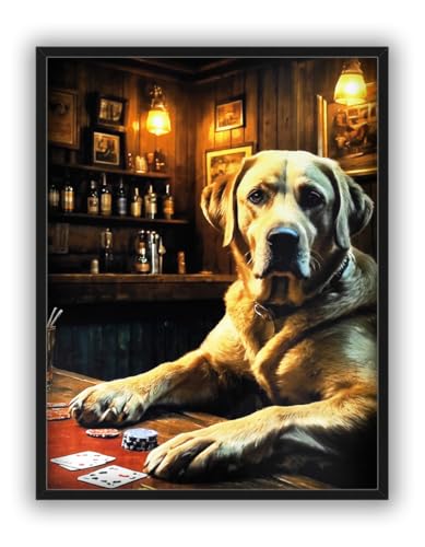KUSTOM ART Dekoratives Poster für die Wand Serie Tiere Aristokratischer Hund Labrador Poker Kunstdruck auf beschichtetem Papier 40x30 cm ohne Rahmen