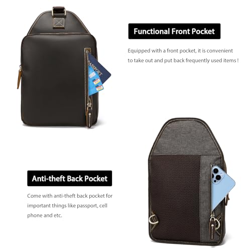 LANNSYNE Full Grain Leather Sling Bag, Leather Crossbody Bag For Men Fits 10.5" iPad4