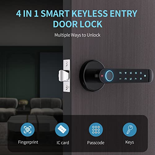 Enoker Fingerprint Door Lock Knob - Keyless Entry Door Lock With Handle 100 Fingerprints/Ic Cards/Passcodes/Keys, Smart Electronic Biometric Door Knob Deadbolt Keypad For Bedroom Home Office Apartment #TOP1