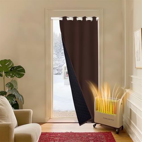 Wokuaile Cortinas Térmicas Aislantes Frío y Calor con Ojales, Doble Capa Anti Luz para Dormitorio, con Forro Térmico para Balcón Sala Estar Patio, Marrón, 140L x 225A cm