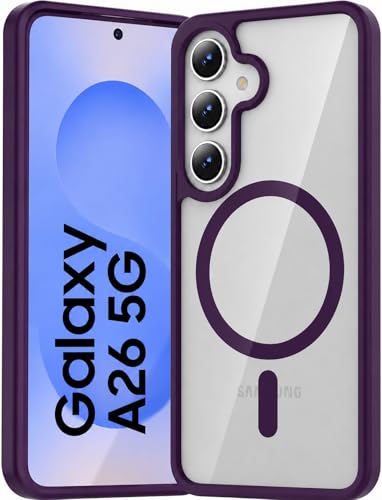 Image of ArmourPro MagSafe Compatible Case for Samsung Galaxy A26, Magnetic Wireless Charging Back Cover with Clear Back, Flexible TPU Bumper, Camera Protection | Purple