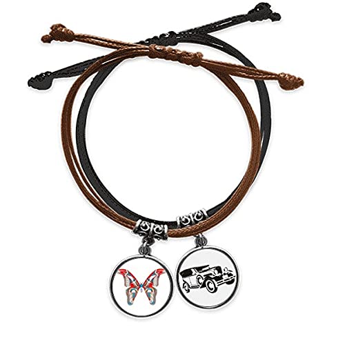 Bracelet papillon 3D bleu rouge cordon tressé chaîne main cuir