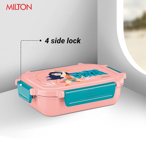 Image of MILTON Sherry Tiffin (DC) Lunch Box for Kids Boys & Girls with Leak-Proof Inner Container| Food Grade,BPA Free,Compact & Durable Snacks Box for Kids I Plastic Spoon & Fork, 520 ml, Pink