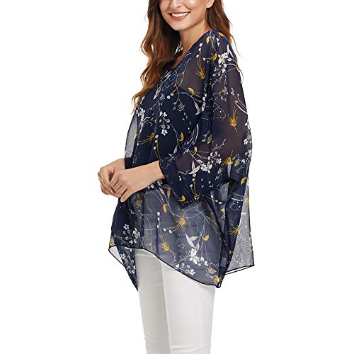 Image of Ckikiou Plus Size Batwing Flowy Semi Sheer Chiffon Blouse Tunic for Women Summer Floral Print Boho Beach Cover ups