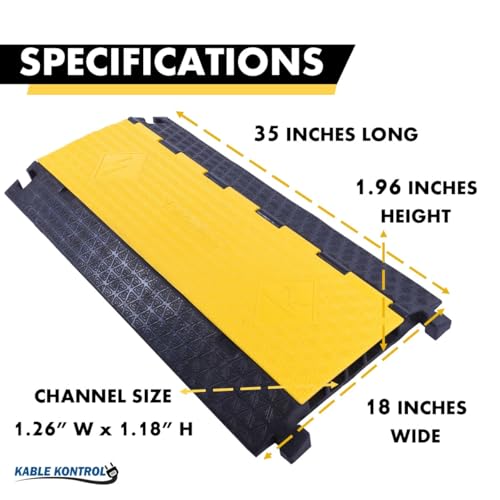 Image of Kable Kontrol Atlas Cable Protector Wire Ramp - 5 Channel Bulk Wholesale Pallet - 20 Pcs - 35 inch Long Black & Yellow - 24000 Lbs Load Capacity - Rubber Speed Bump Wire Protector Cord Cover - CP9975