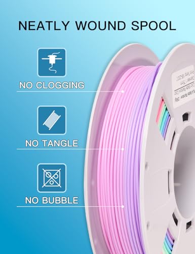 Image of PINBALL Matte Rainbow PLA 3D Printer Filament 1.75mm, Matte Surface Multicolor PLA Filament 1.75mm, 250g Spool, 4 Rolls, Blue-Brown+Blue-White+Red-Purple+Matte Rainbow Color