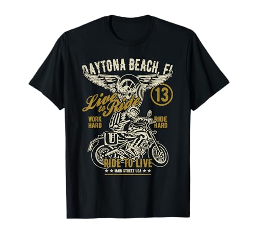 Daytona Beach FL USA - Diseño de motocicleta de estilo envejecido Camiseta