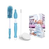 Blue (3) Baby Bottle Silicone Brushes and (30 Pack) Baby Milk Bottle Cleaning Tablets, Water Bottle