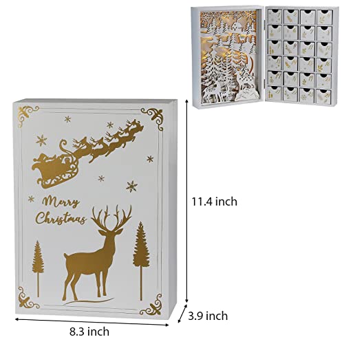 MorTime Livro de calendário branco do advento com 24 gavetas, livro de contagem regressiva para Nata