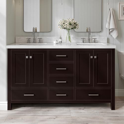 ARIEL Cambridge 61 Inch Espresso Bathroom Vanity Double Sink, Solid