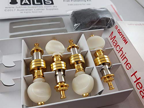 Gotoh Banjo Tuners (Bonus ALS Fret Kit de pulido) SPBJ4-AIG Model Tuners por Gotoh Japan Set de 4 botones de oro con perlado  Kit de pulido de trastes por Australian Luthier Supplies