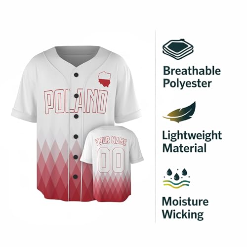 Camiseta de béisbol personalizada Polonia - Camisetas deportivas con nombre y número, uniforme de sóftbol para hombres y mujeres miniatura 6