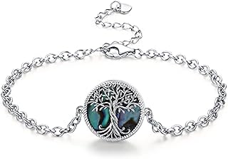 925 Sterling Silver Tree of Life Bracelet, Women's Adjustable Bracelet, Abalone Shell Jewellery Birthday Gifts for women Girls with chain 18 + 5 cm Adjustable