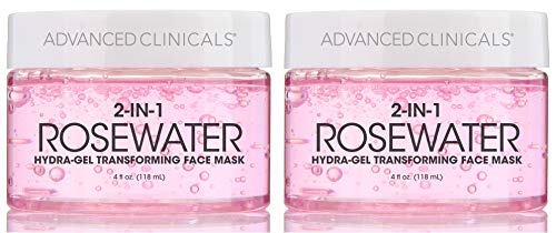 Advanced Clinicals Rosewater Mask for Fine Lines, Dry Skin, Puffiness. 2-in-1 overnight sleep mask with Bulgarian Rose, Coconut Oil, and Natural Fruit Extracts. 4 fl oz (118ml) (Two - 4oz)