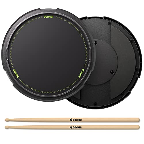 Donner Snare-Drum-Übungspad und Sticks – Schlagzeug-Übungspad – leises Übungs-Drum-Pad mit abnehmbarer Snare-Simulation, 40 Melodie-Lektionen, 12 Zoll