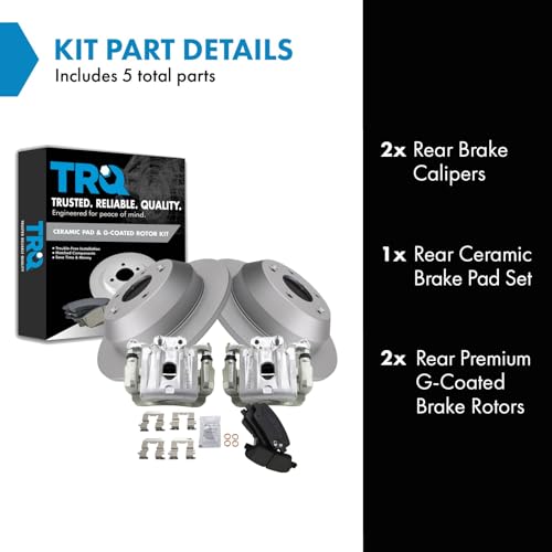 Image of TRQ Rear Brake Pad and Rotor Set Ceramic G Coated Rotors Calipers