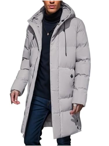 Oanviso Hombres Chaquetas de Abrigo Largos con Capucha Moda Parka Chaqueta de Plumas Básica Abrigo de Invierno Manga Larga Down Jacket Chaqueta de Plumón B Gris L