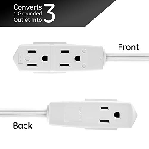 Ge Indoor Extension Cord, 2 Pack, 8 Ft Power Cable, 3 Grounded Outlets, 3-Prong, Low-Profile Flat Plug, 16 Gauge, Ul Listed, White, 57366 #TOP2