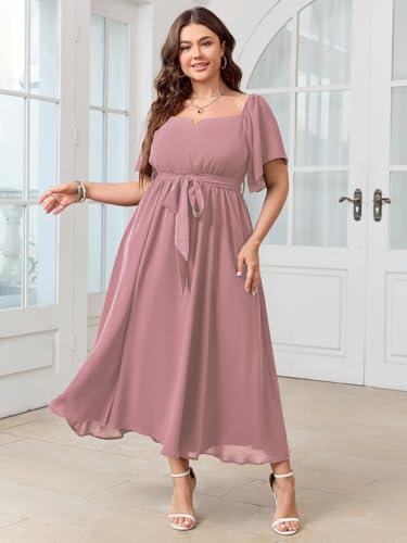 Image of SCOMCHIC Womens Plus Size Formal Dresses Off The Shoulder Wedding Guest Cocktail A-Line Split Maxi Dress with Pockets
