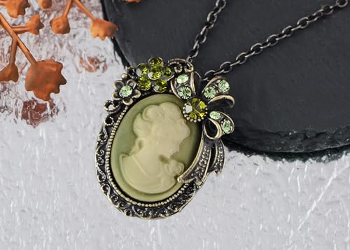 Image of Alilang Vintage Inspired Crystal Rhinestones Victorian Lady Cameo Pendant Necklace Maiden Flower Ribbon Bow Brooch Pin