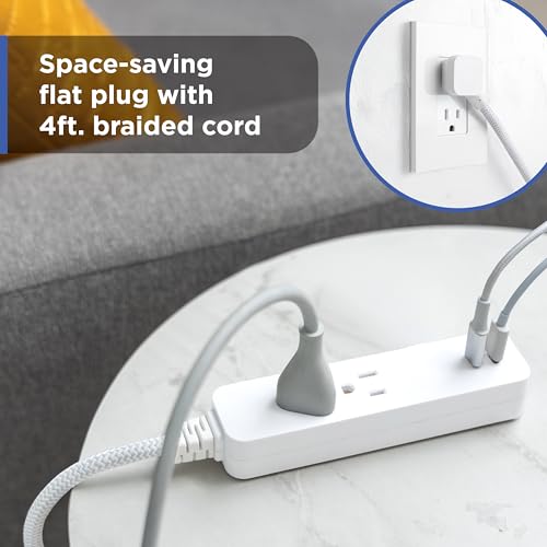 Protector eléctrico GE, 2 tomas, 245J, 2 USB-C, 12W, 16AWG, Cable trenzado, Enchufe plano, 1.22 m, Blanco, Modelo 85780 miniatura 3