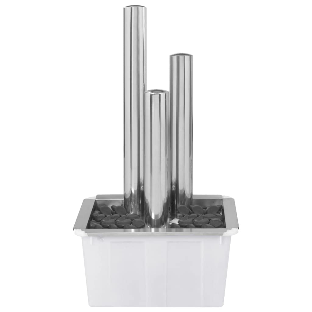 Mangloder Fontana da giardino argentata in acciaio inox, 48 x 34 x 88 cm, con illuminazione a LED, pompa e vasca da 50 l, gioco d'acqua con cascata, per giardino, terrazza, balcone, interni ed esterni