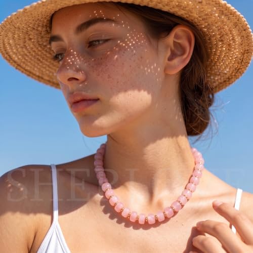 SHERLOVE Chunky Statement Large Resin Pink Beaded Choker Necklace Women — view 5