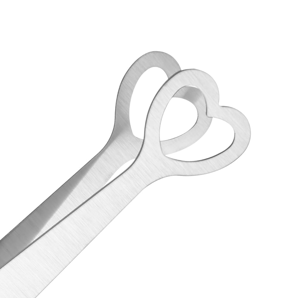 10 Pinzas para Dulces de Acero Inoxidable, Mini Pinzas para Servir azúcar, Forma de corazón, Plateadas, para Cubitos de Hielo, para Dulces, Pan y Pasteles.