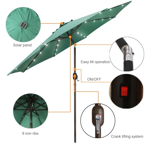 Image of Blissun 9 ft Solar Umbrella, Patio Umbrella with 32 LED Lights, Outdoor Table Market Umbrella for Garden, Deck, Backyard (Seaglass)