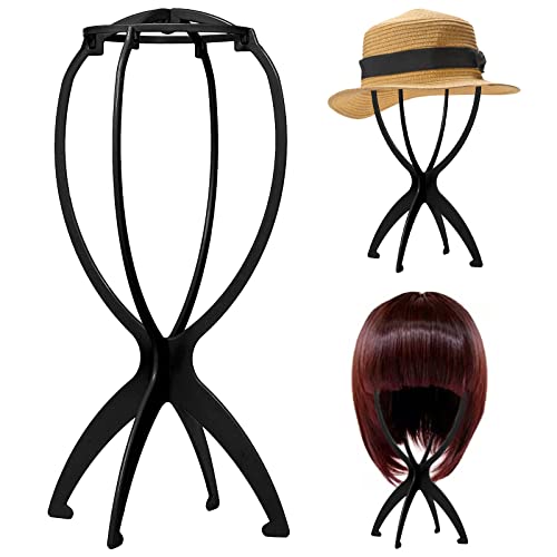 JLNGTHONG 8 pcs Wig Stand Hats Stands Portable Head Stand Plastic Folding Wig Holder for Drying Wigs Storage Travel (Black) - Image 3