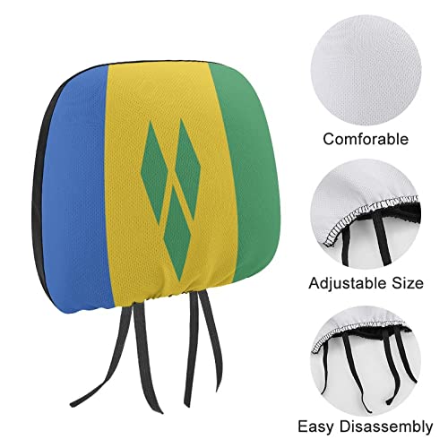 Adugen Origei Saint Vincent and The Grenadines Flag Elastic Universal Fit 2 Pack Headrest Cover for Logo Car Head Rest Cover 2 PCS3