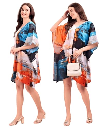 Image of AS Premium Soft Cotton Feel Kaftan Dress for Women Digital Print Free Size M-3XL Knee Length Midi Baho Kaftan Cotton Feel Beach Wear Resort Wear Lounge Wear Western Kurti Multicolor