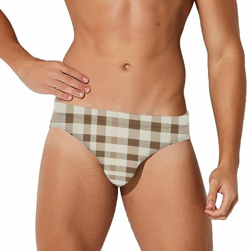 Traditional Plaid Mens Swim Briefs Quick Dry Swim Trunk Bikini Underwear Swimsuit