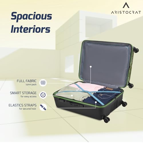 Image of Aristocrat Combat Set of 3 Trolley Bag, Small + Medium + Large Suitcase | Combination Lock | 8 Wheels | 3 Years International Warranty | Green