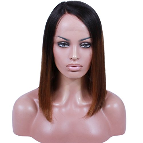 Premier Ombre Human Hair Wigs Yaki Straight Glueless Lace part Lace Front Human Hair Wigs for Women Human Hair Ombre Brown Wigs T-Color Natural Color to #30 Color 12 Inches Ombre Bob Wigs