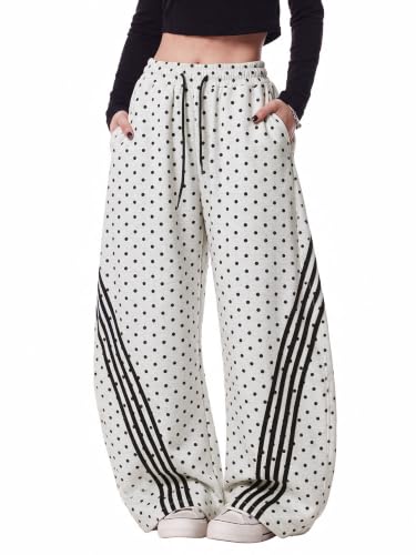 Image of EMMIOL Women's Y2K Baggy Barrel Striped Sweatpants High Waisted Wide Leg