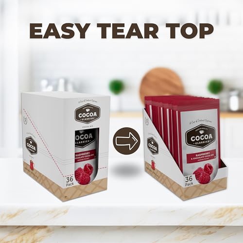 Cocoa Classics Raspberry Cocoa Mix, Hot Chocolate, Made with Nonfat Milk, Just Add Hot Water, Make Hot or Iced Cocoa, Gluten Free & Kosher Dairy Friendly, 1.25oz Packets (Pack of 36)